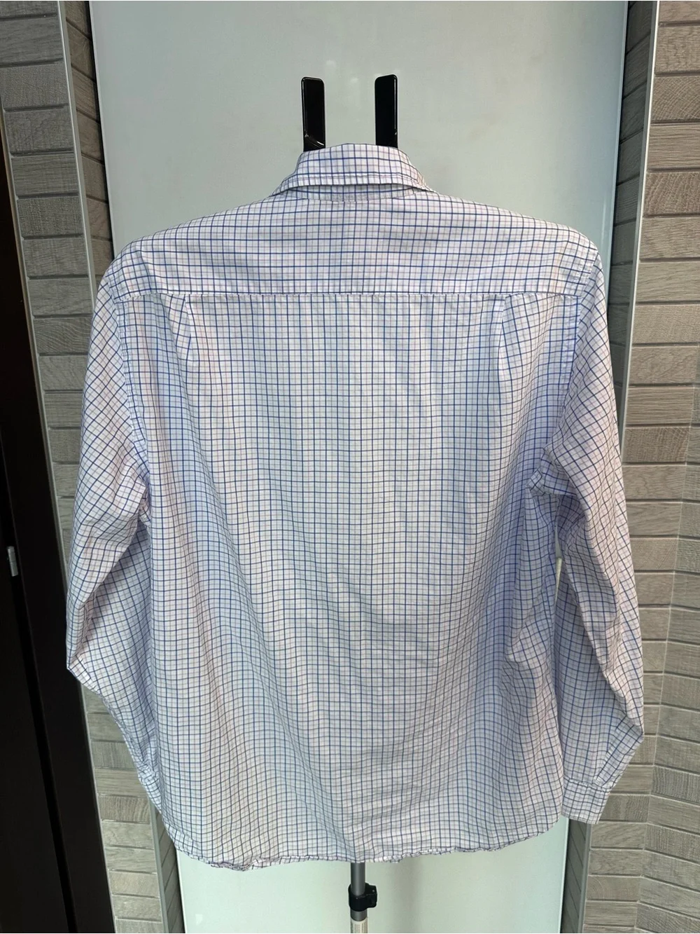 J. Crew Men’s Light Blue and White Windowpane Dress Shirt